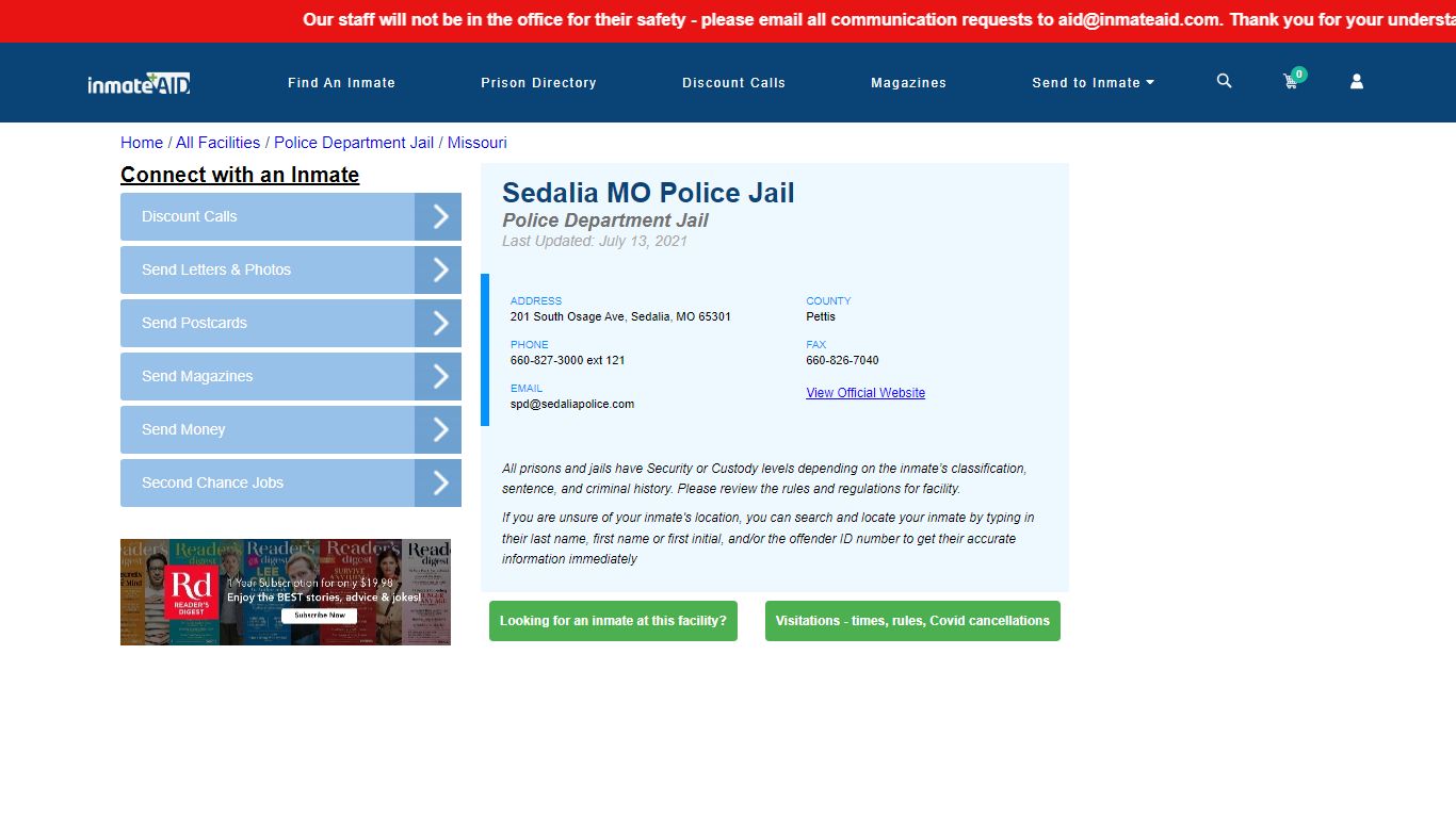 Sedalia MO Police Jail & Inmate Search - Sedalia, MO