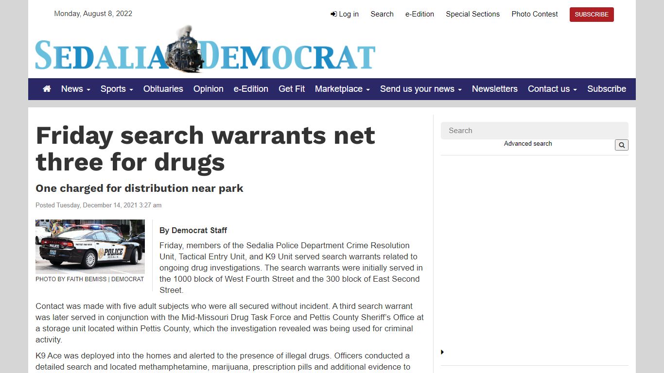 Friday search warrants net three for drugs | Sedalia Democrat