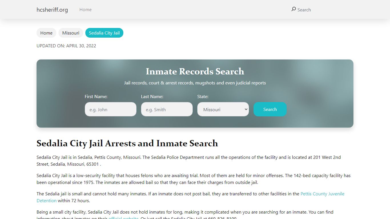 Sedalia City Jail Arrests and Inmate Search - hcsheriff.org