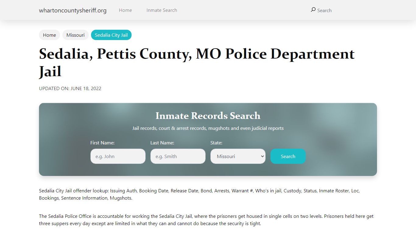 Sedalia, Pettis County, MO Police Department Jail